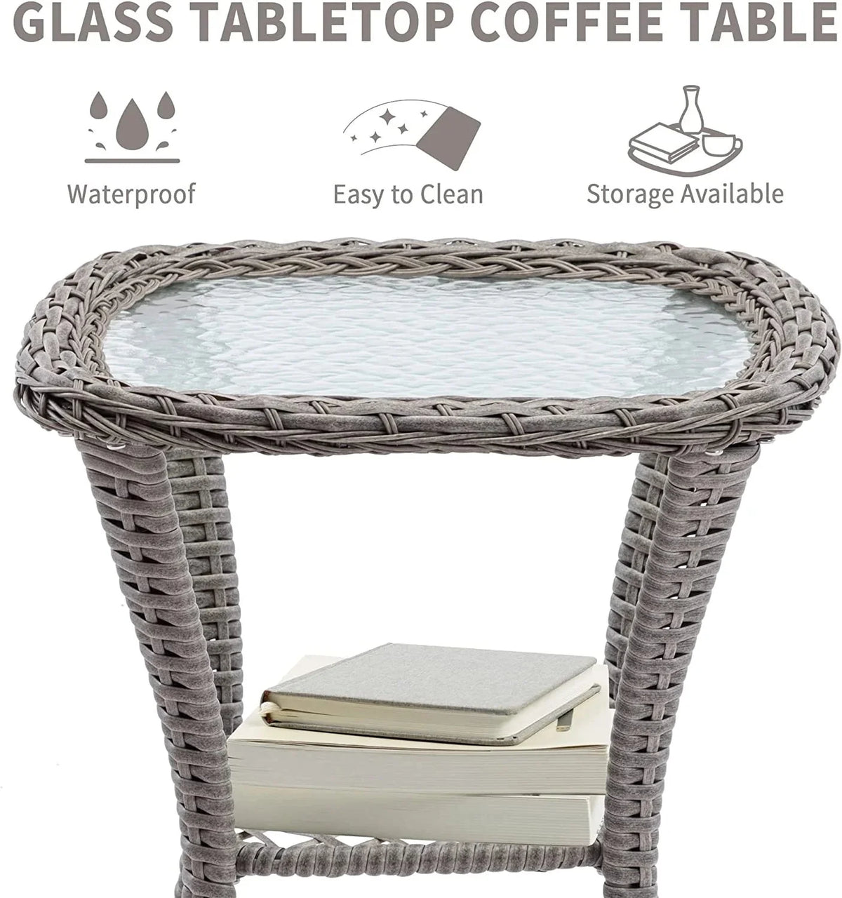 3-Piece Patio Swivel Rocking Chair Set With Glass Top Table - 2 Chairs