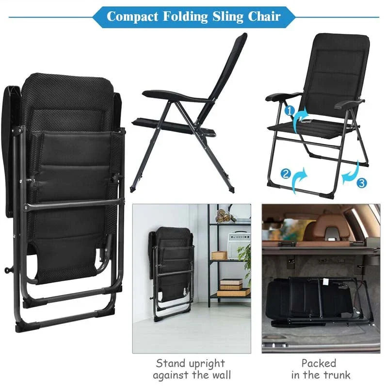 2 Pack Folding Patio Chairs, 7 Position Adjustable Outdoor Sling Recliner Camping Chairs