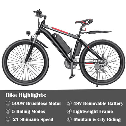 Gocio Adult Electric Mountain Bike 26 inch 500W 48V 7.8AH