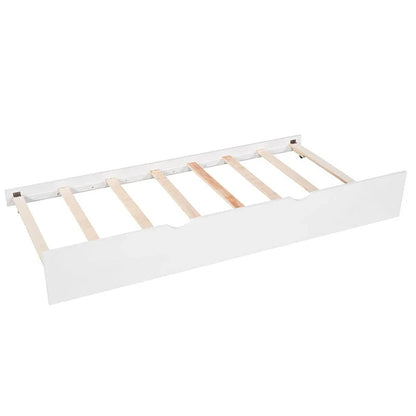 White Twin Size L-Shaped Platform Bed With Trundle And 2 Drawers