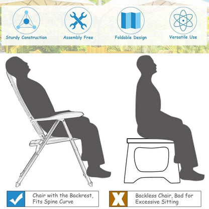 2 Pack Folding Patio Chairs, 7 Position Adjustable Outdoor Sling Recliner Camping Chairs