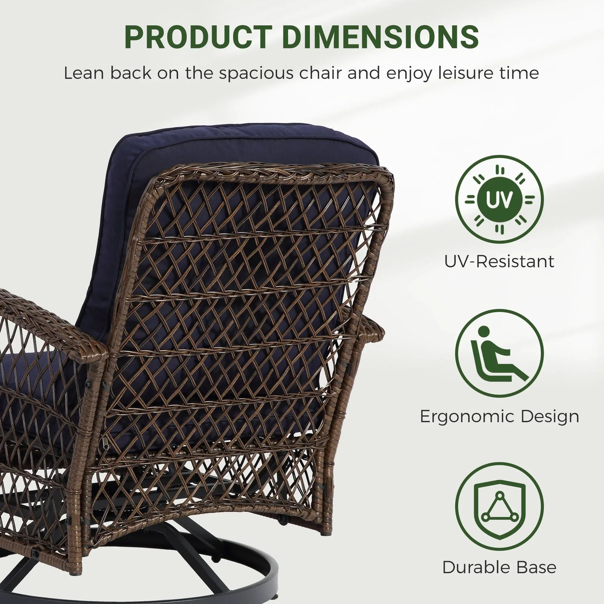 3-Piece Patio Swivel Rocking Chair Set With Glass Top Table - 2 Chairs