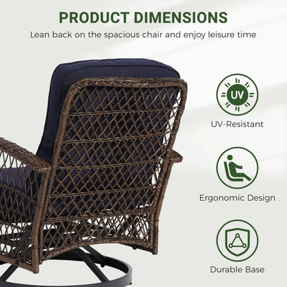 3-Piece Patio Swivel Rocking Chair Set With Glass Top Table - 2 Chairs