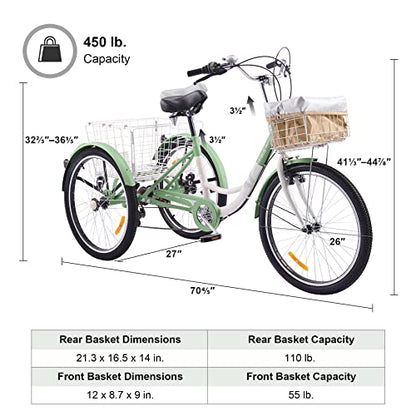 Viribus Adult Tricycle, 24 Inch, 7 Speed, 3 Wheel With Baskets