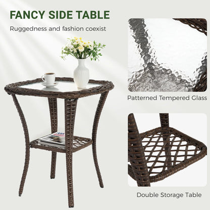 3-Piece Patio Swivel Rocking Chair Set With Glass Top Table - 2 Chairs