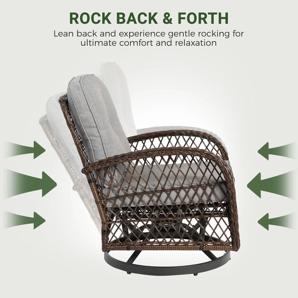 3-Piece Patio Swivel Rocking Chair Set With Glass Top Table - 2 Chairs