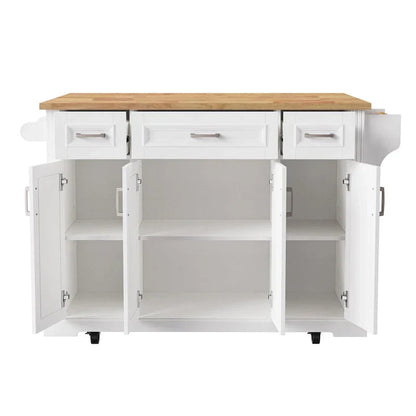 Kitchen Island Cart With Wood Drop Leaf, 54.1 x 29.5 x 35.9 Inches, White