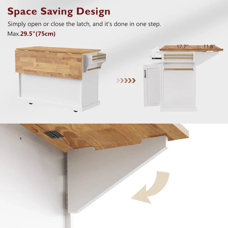 Kitchen Island Cart With Wood Drop Leaf, 54.1 x 29.5 x 35.9 Inches, White