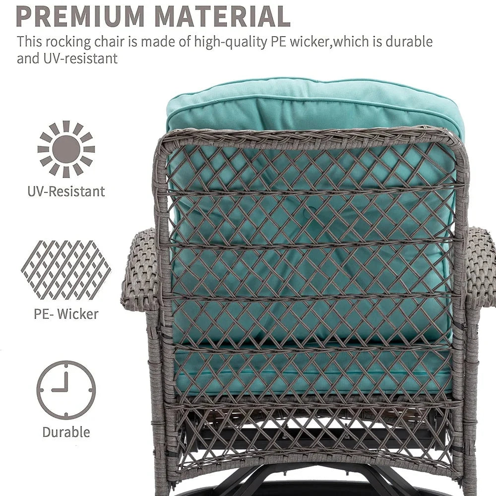 3-Piece Patio Swivel Rocking Chair Set With Glass Top Table - 2 Chairs