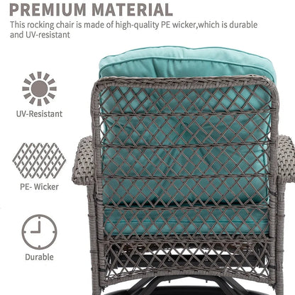 3-Piece Patio Swivel Rocking Chair Set With Glass Top Table - 2 Chairs