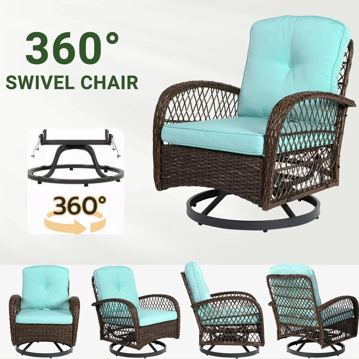 3-Piece Patio Swivel Rocking Chair Set With Glass Top Table - 2 Chairs